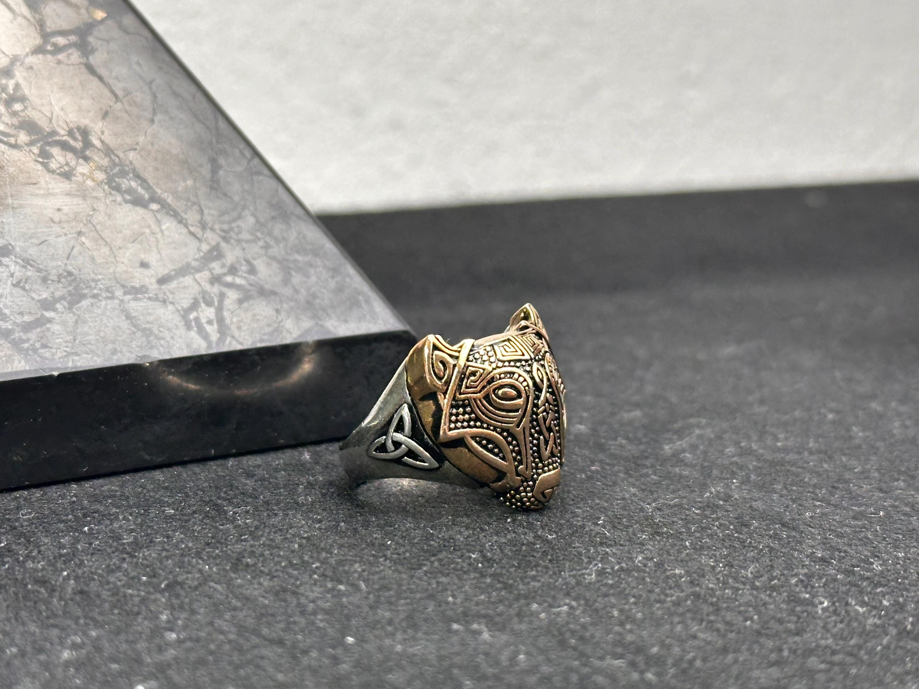 Wolf Ring: Nordic Viking Style (Gold Plated Sterling Silver)