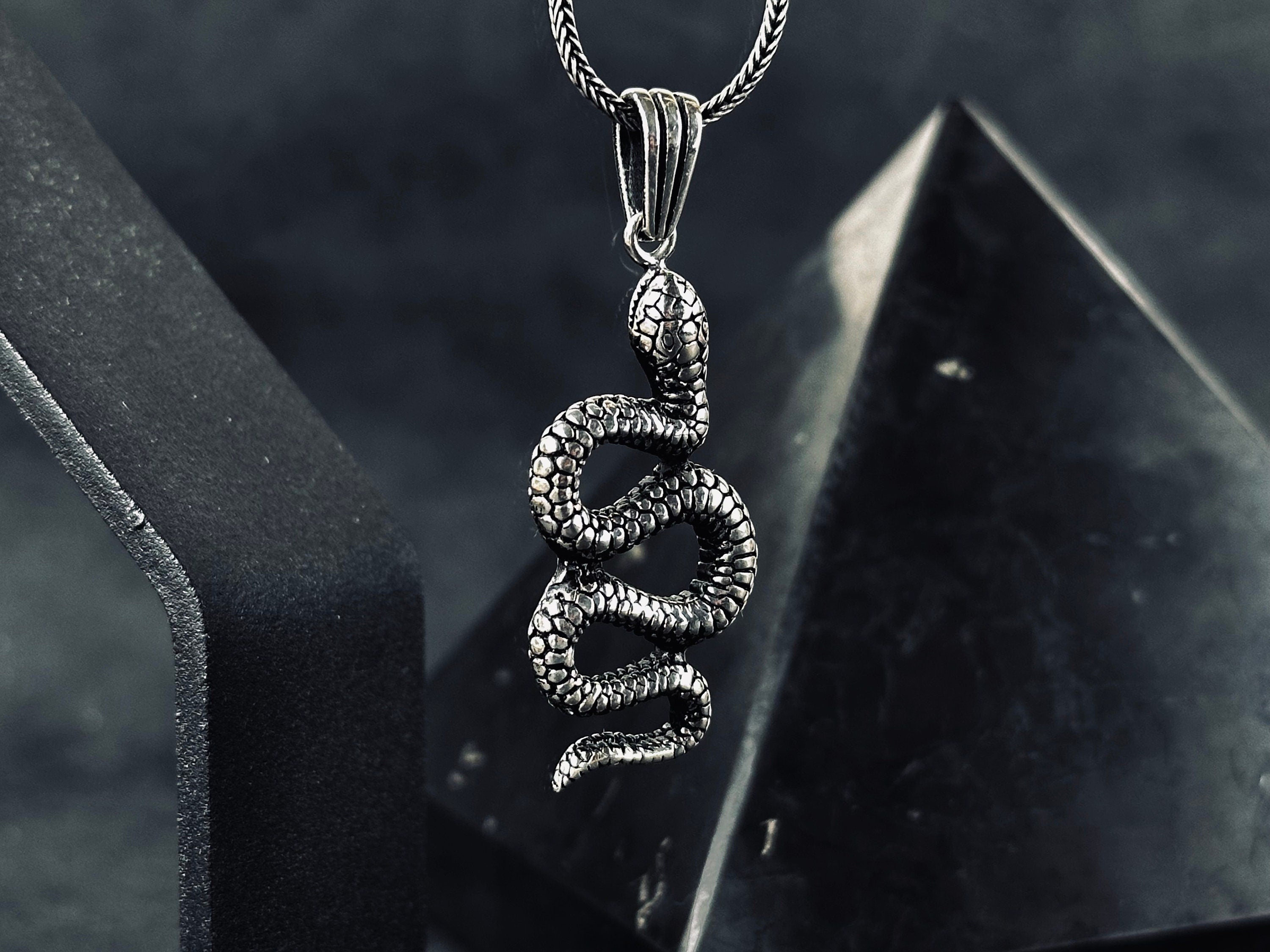 Snake Pendant Necklace: Sterling Silver Handmade - Adjustable Chain
