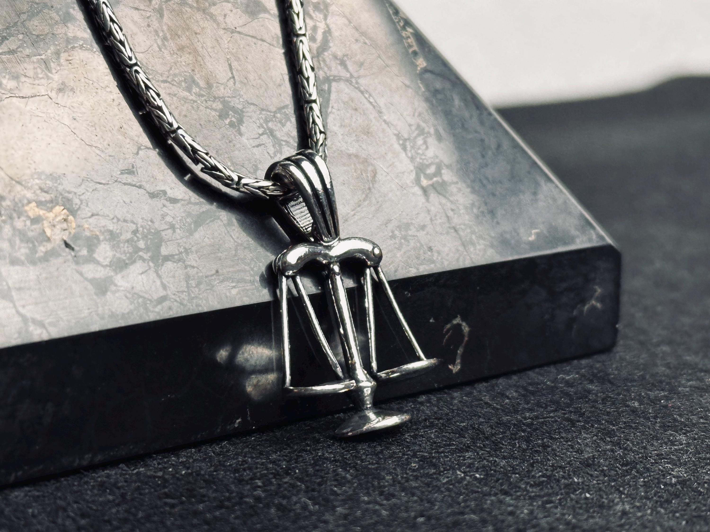 Libra Zodiac Necklace, Sterling Silver Minimalist Pendant (Adjustable Chain)