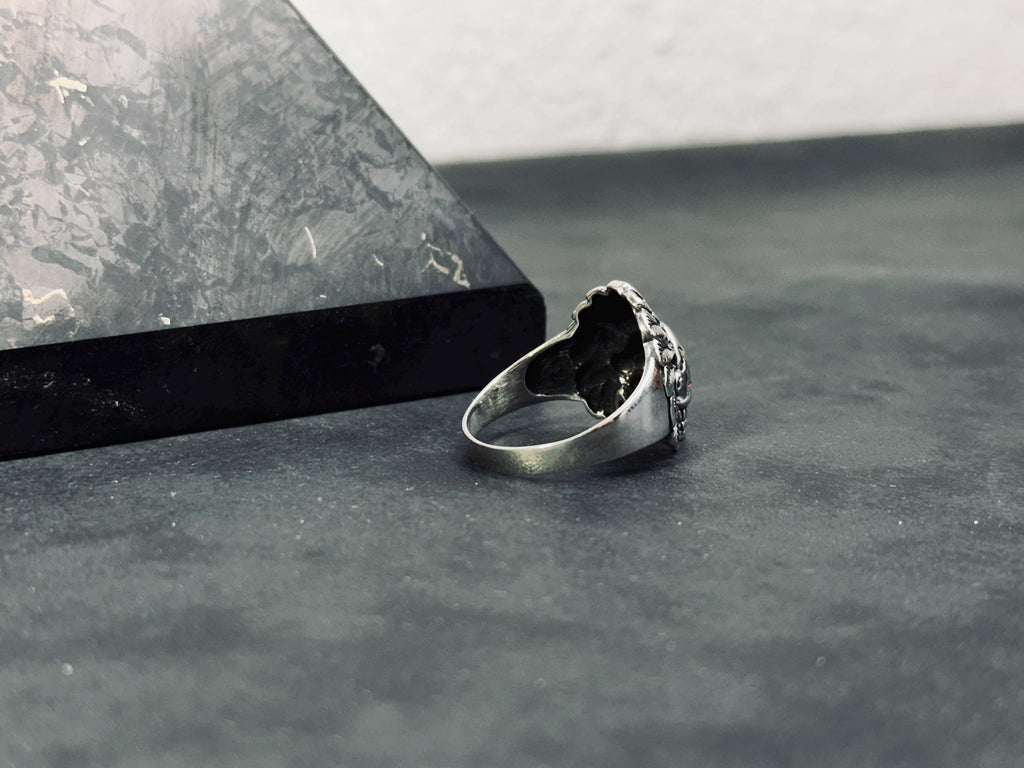 Indian Chief Skull Ring: Sterling Silver with Cubic Zirconia - Men's Jewelry