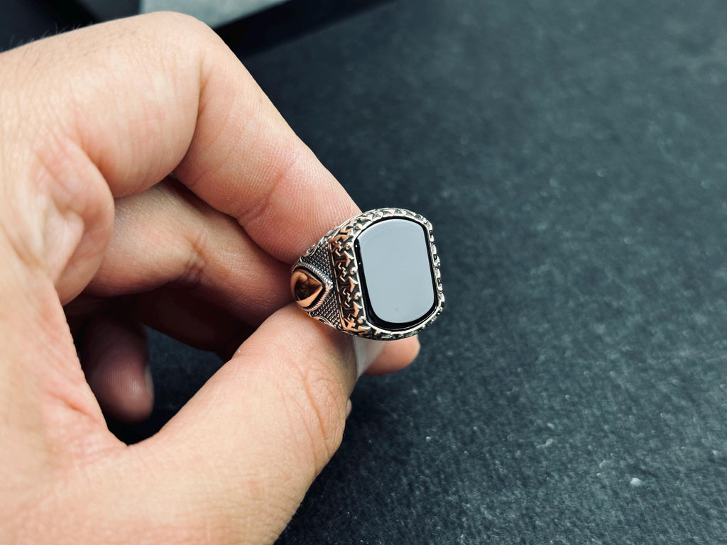 Statement Onyx Ring: Ottoman Design (Handmade Oxidized Silver)