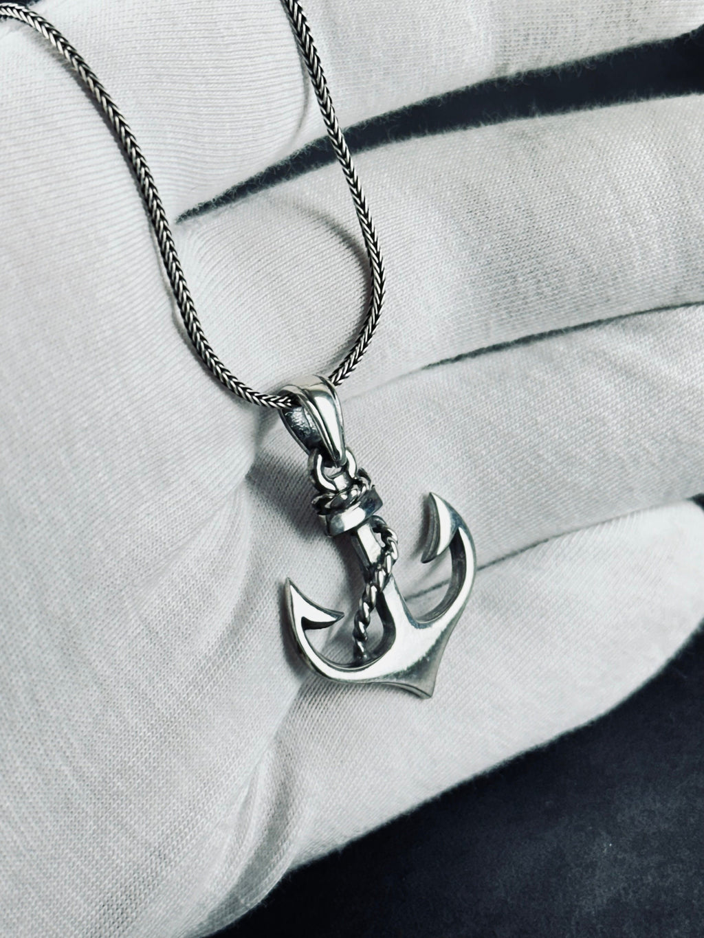 Nautical Silver Necklace, Anchor Pendant (Adjustable Chain Length)