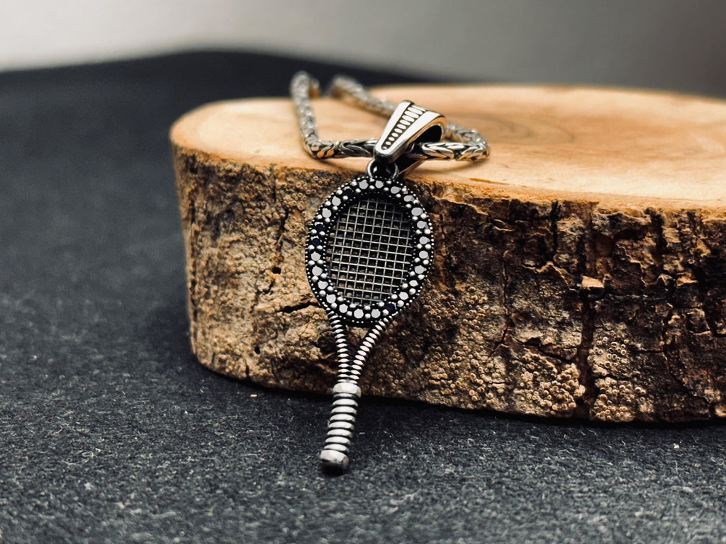 Tennis Necklace Pendant: Silver with Black Stone (Unisex Jewelry)