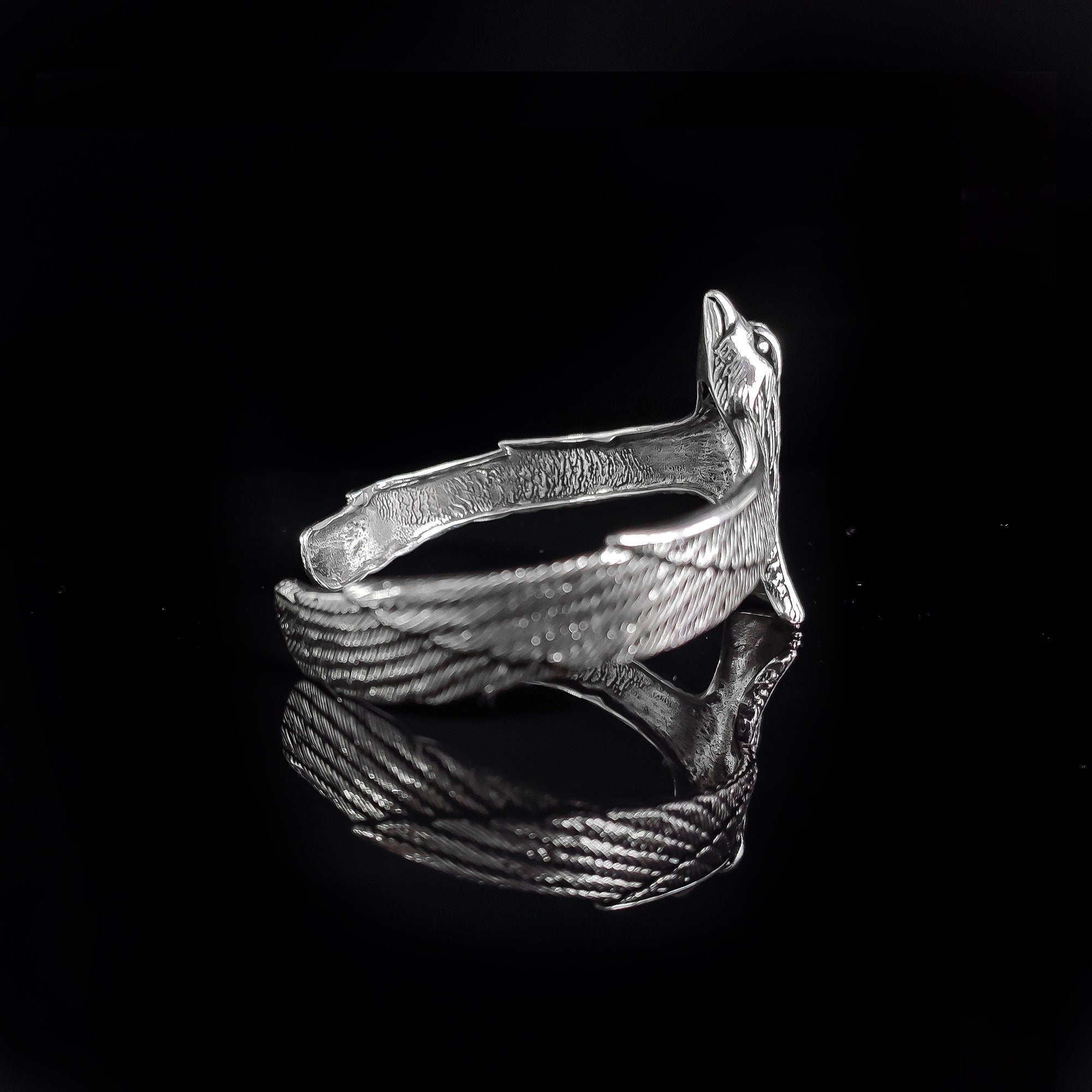 Falcon Sterling Silver Bracelet, Eagle Engraved with Sapphire (Men's Cuff)