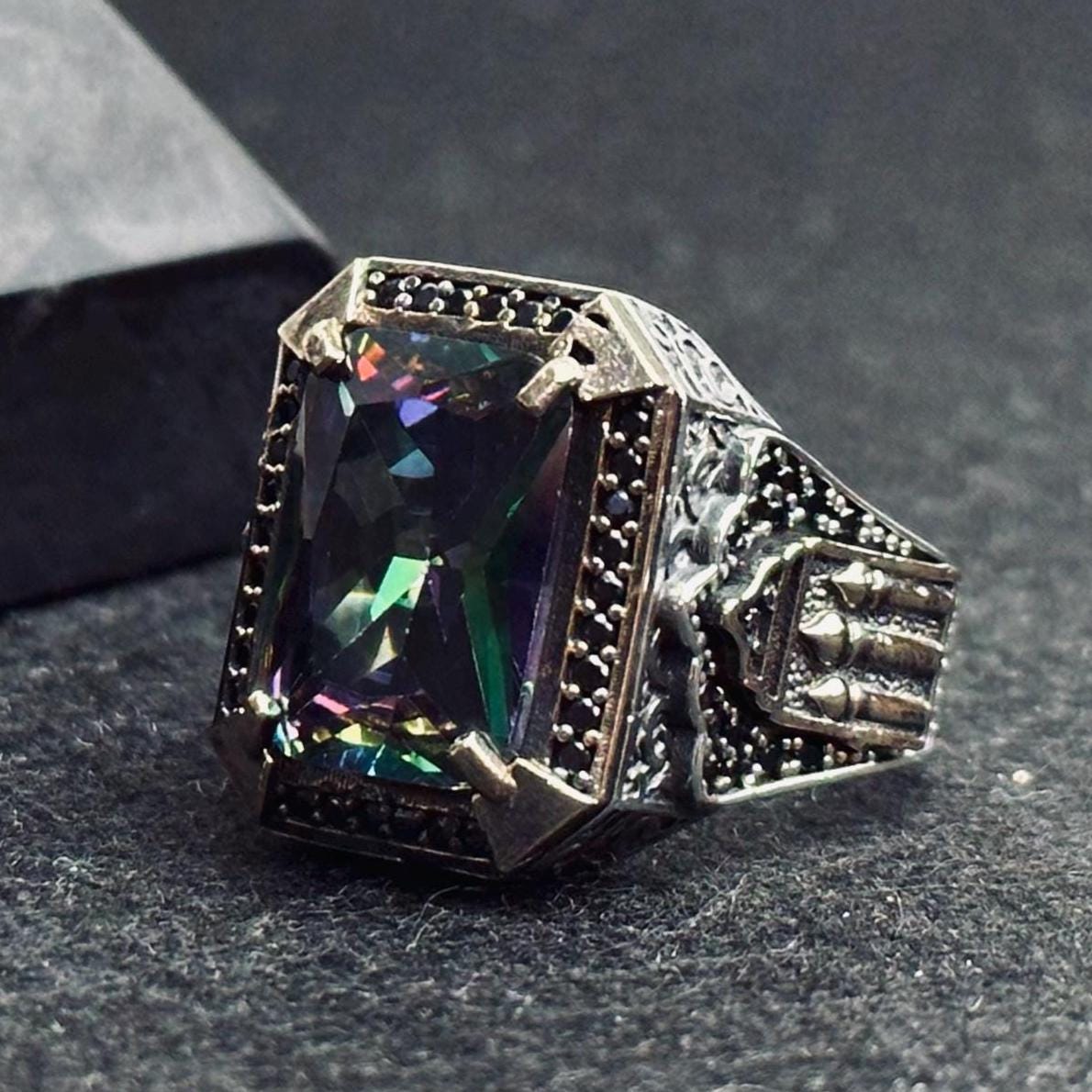 Mystic Topaz Sterling Silver Ring, Square Cut (Men's Statement)