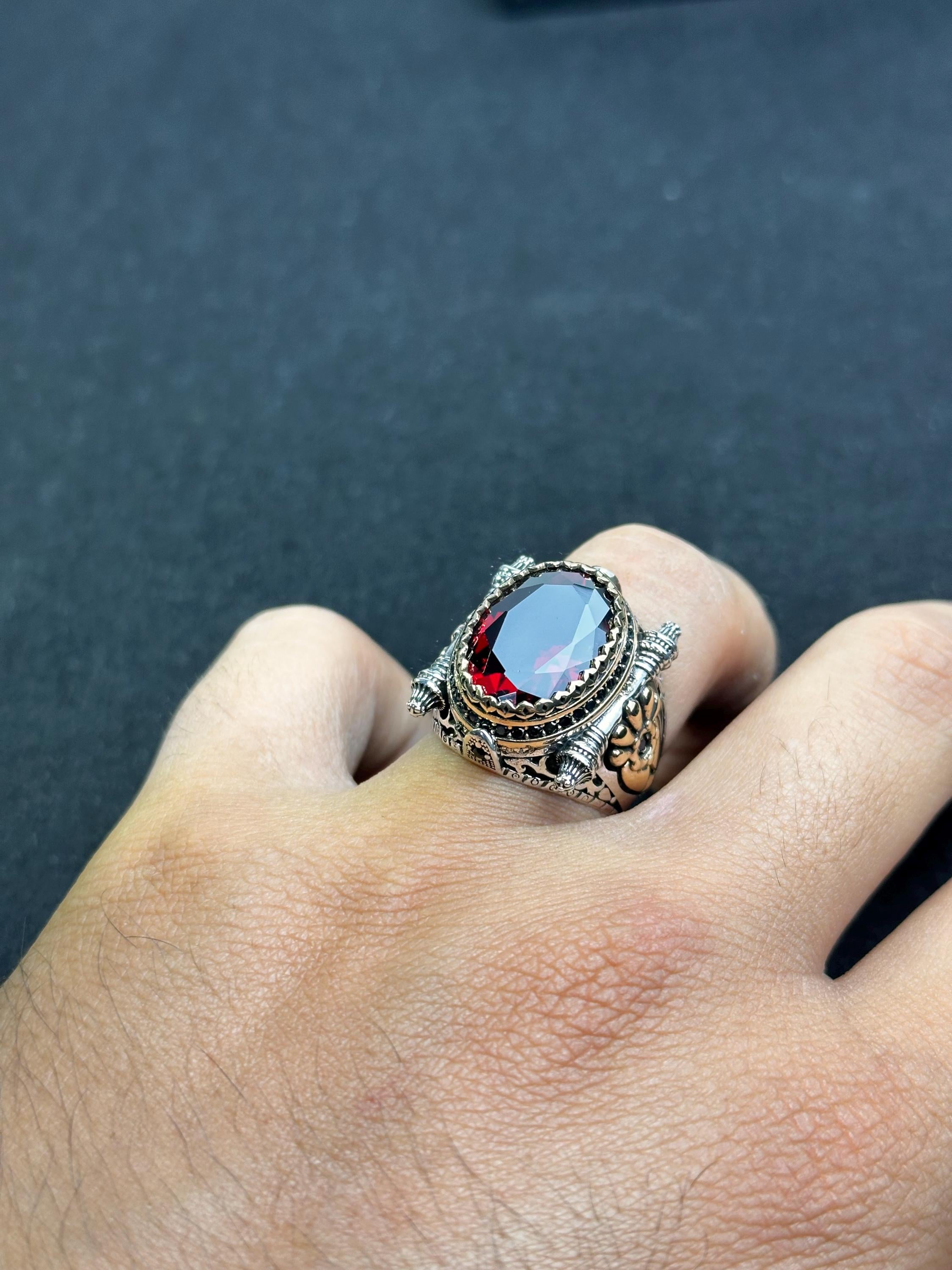 Red Zirconium Stone Ring: Sterling Silver Handmade Jewelry