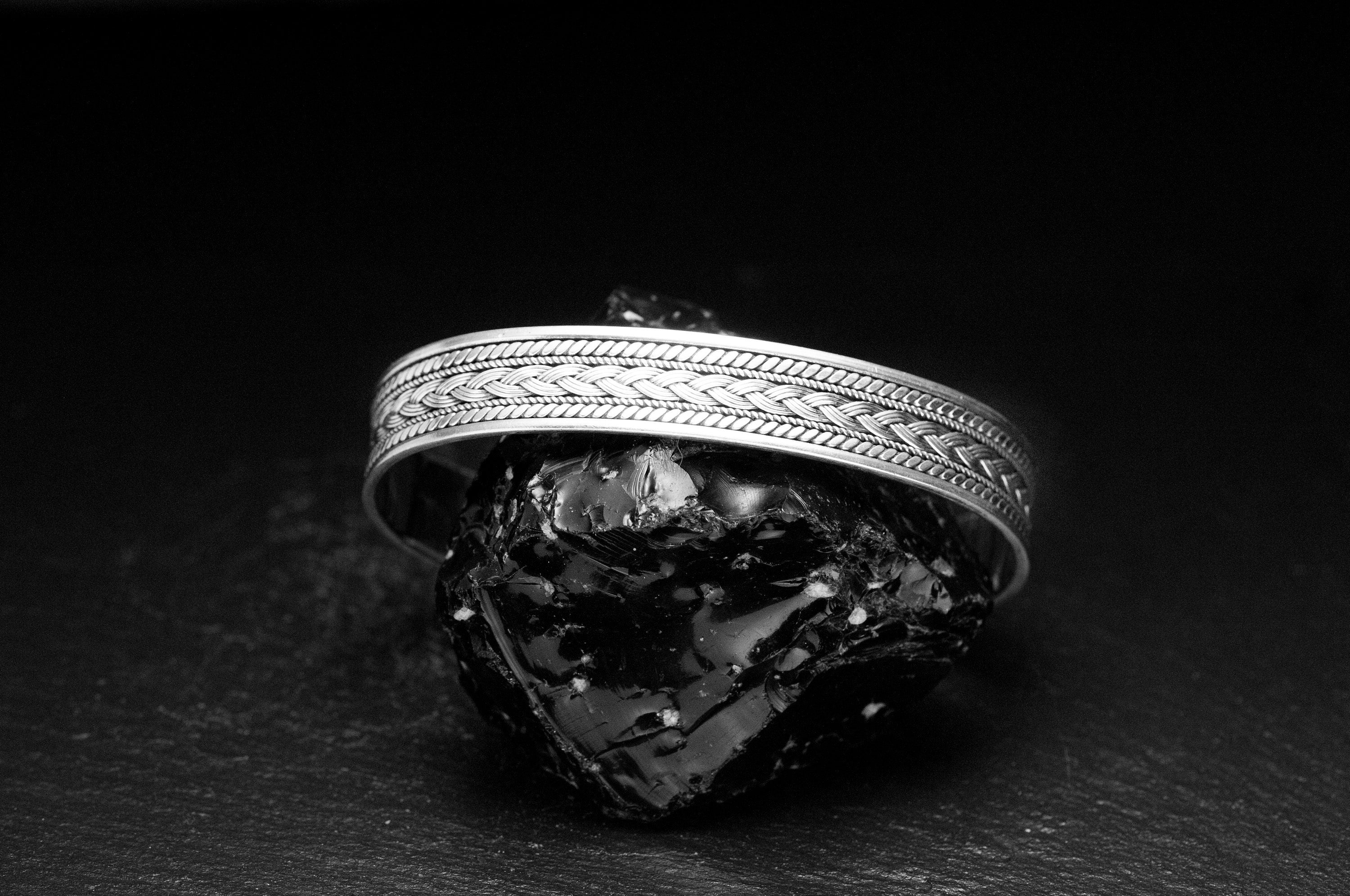 Handmade Sterling Silver Bracelet, Men's Custom Engraved Cuff (925)