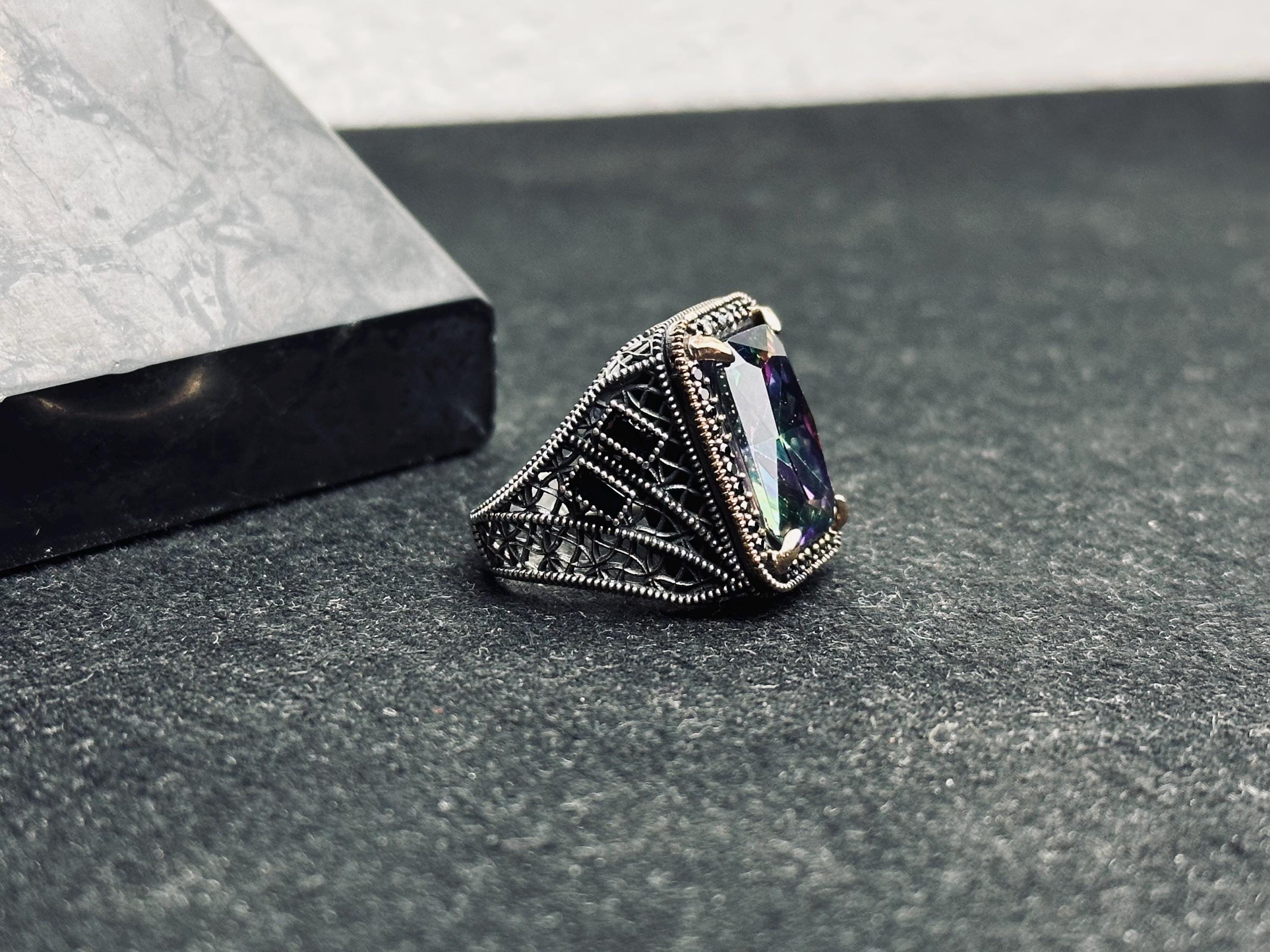 Men's Topaz Ring: Turkish Silver - Mystic Gemstone Statement