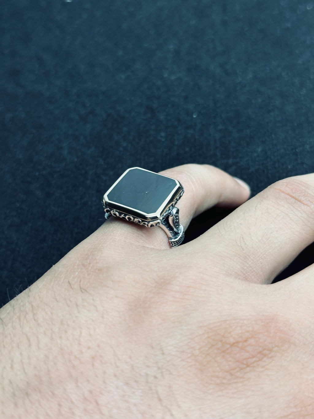 Handmade Silver Ring: Square Onyx Stone Statement (Unisex Size)