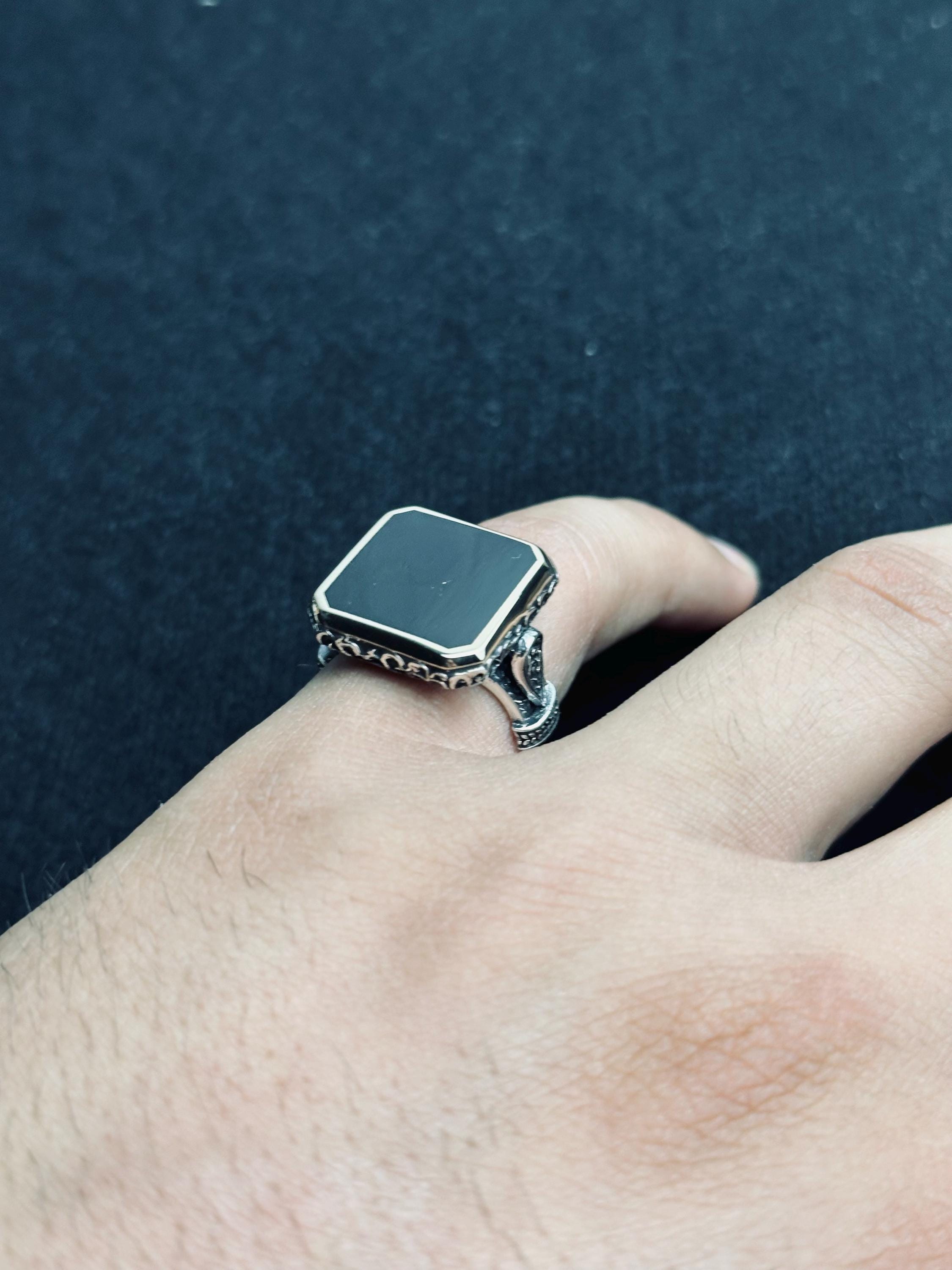 Handmade Silver Ring: Square Onyx Stone Statement (Unisex Size)