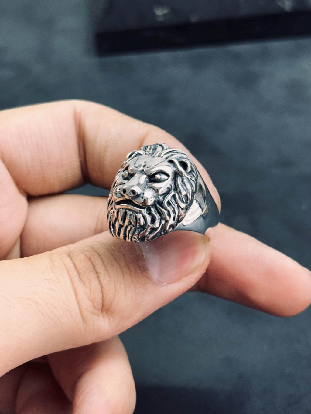Sterling Silver Lion Head Ring, Handmade Animal Jewelry (Men's Size)