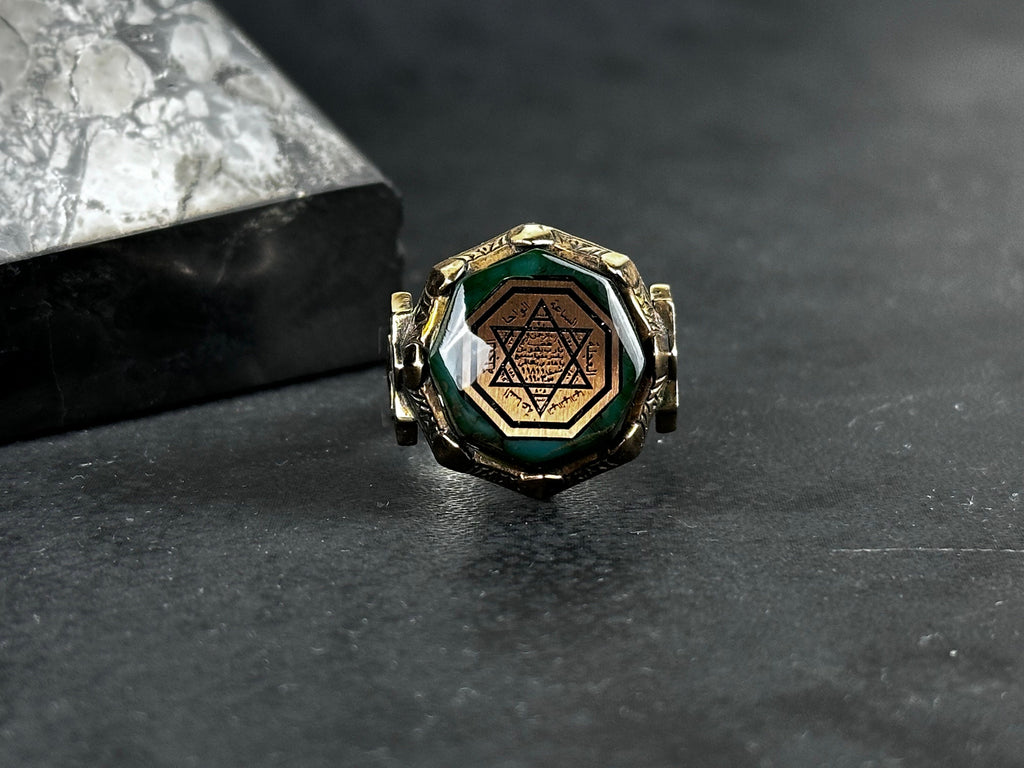 Seal of Solomon Ring: Spiritual Sterling Silver (Kehribar Gemstone)