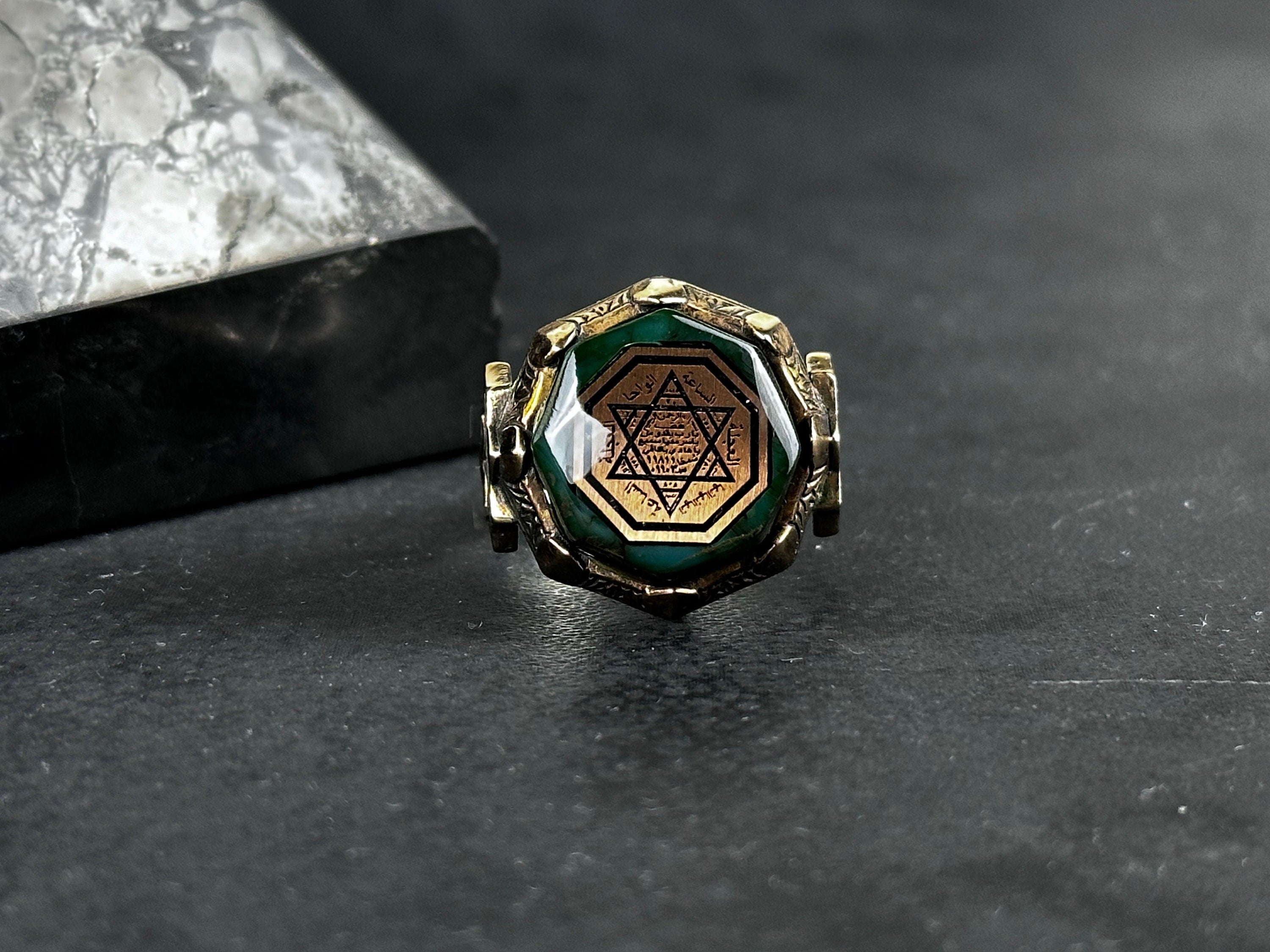 Seal of Solomon Ring: Spiritual Sterling Silver (Kehribar Gemstone)
