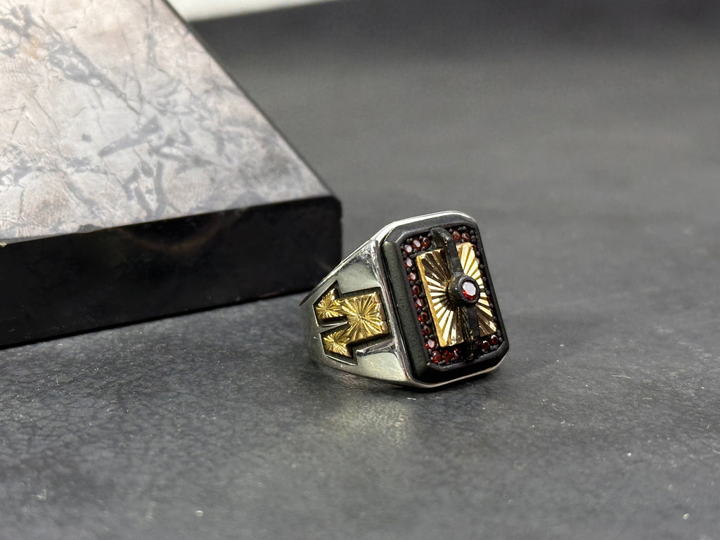 Sterling Silver Ring: Sunrise Geometric Style - Celestial Jewelry