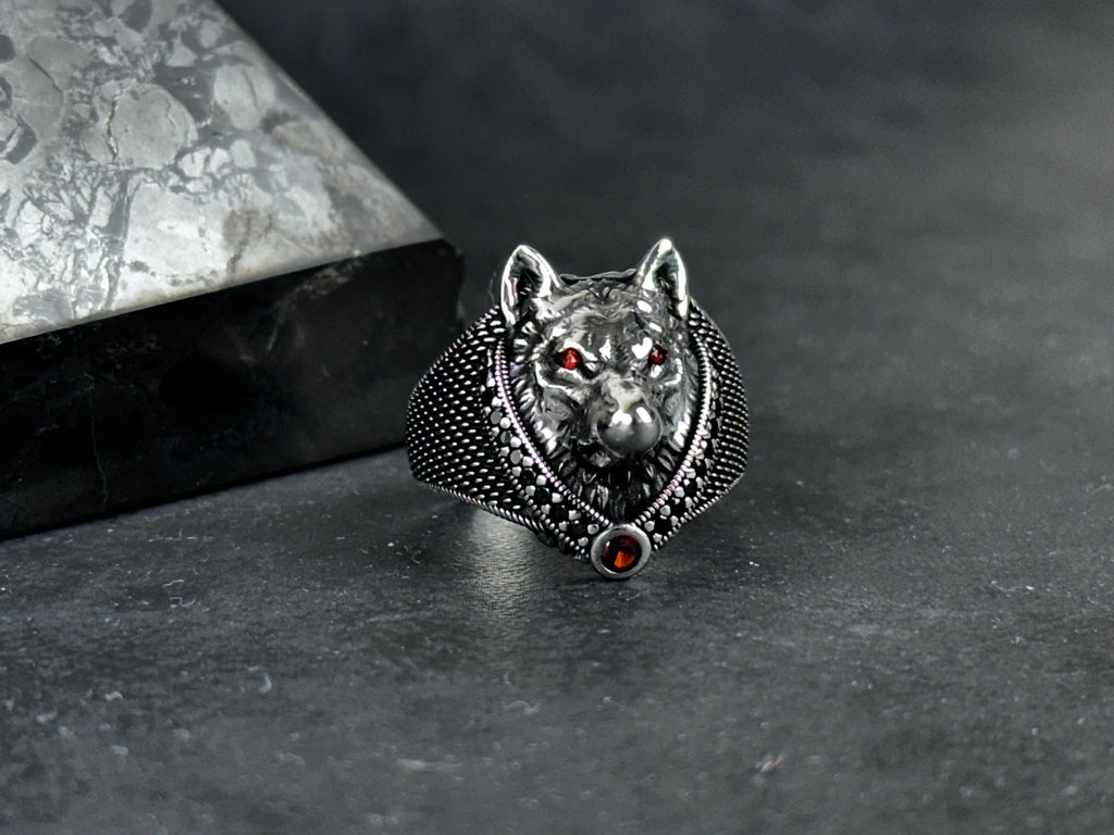 Sterling Silver Wolf Ring: Handmade Men's Statement Jewelry