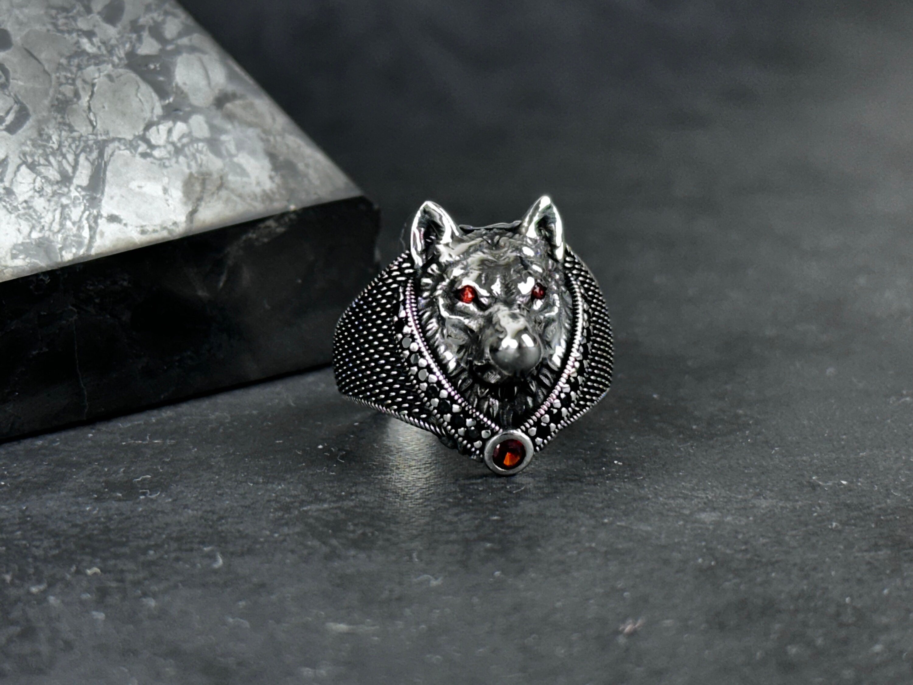 Sterling Silver Wolf Ring: Handmade Men's Statement Jewelry