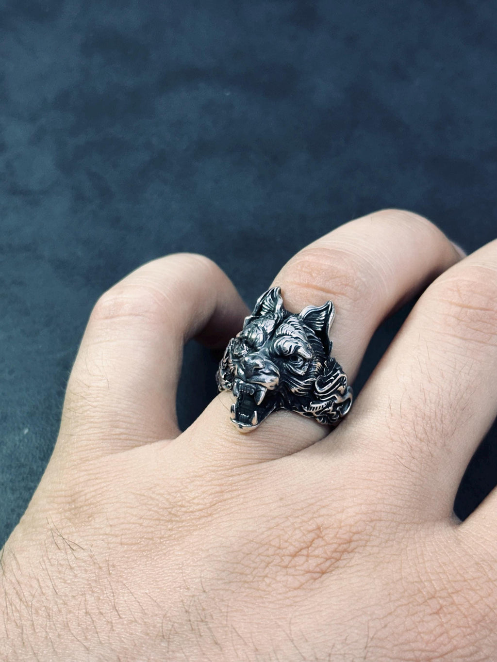 Wolf Head Ring: Gothic Sterling Silver (Handmade, Gift Box)