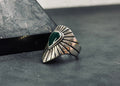 Men's Sterling Silver Ring, Green Agate Stone (Bold Signet Style)