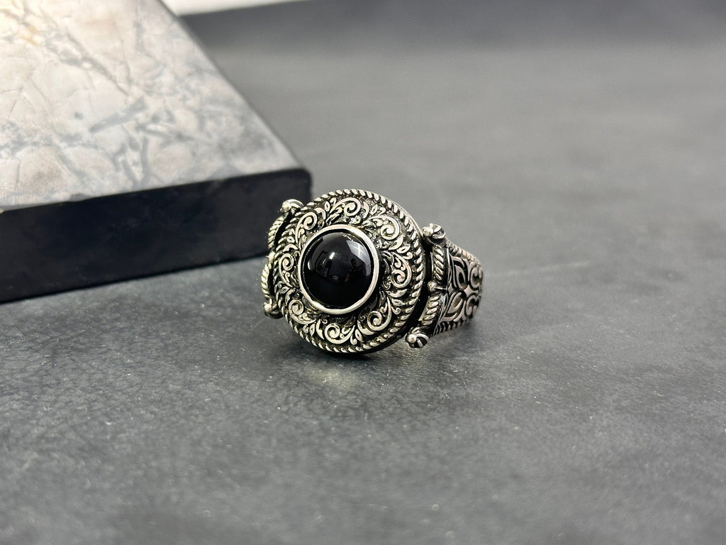 Greek Motif Onyx Ring - Sterling Silver Men's Jewelry