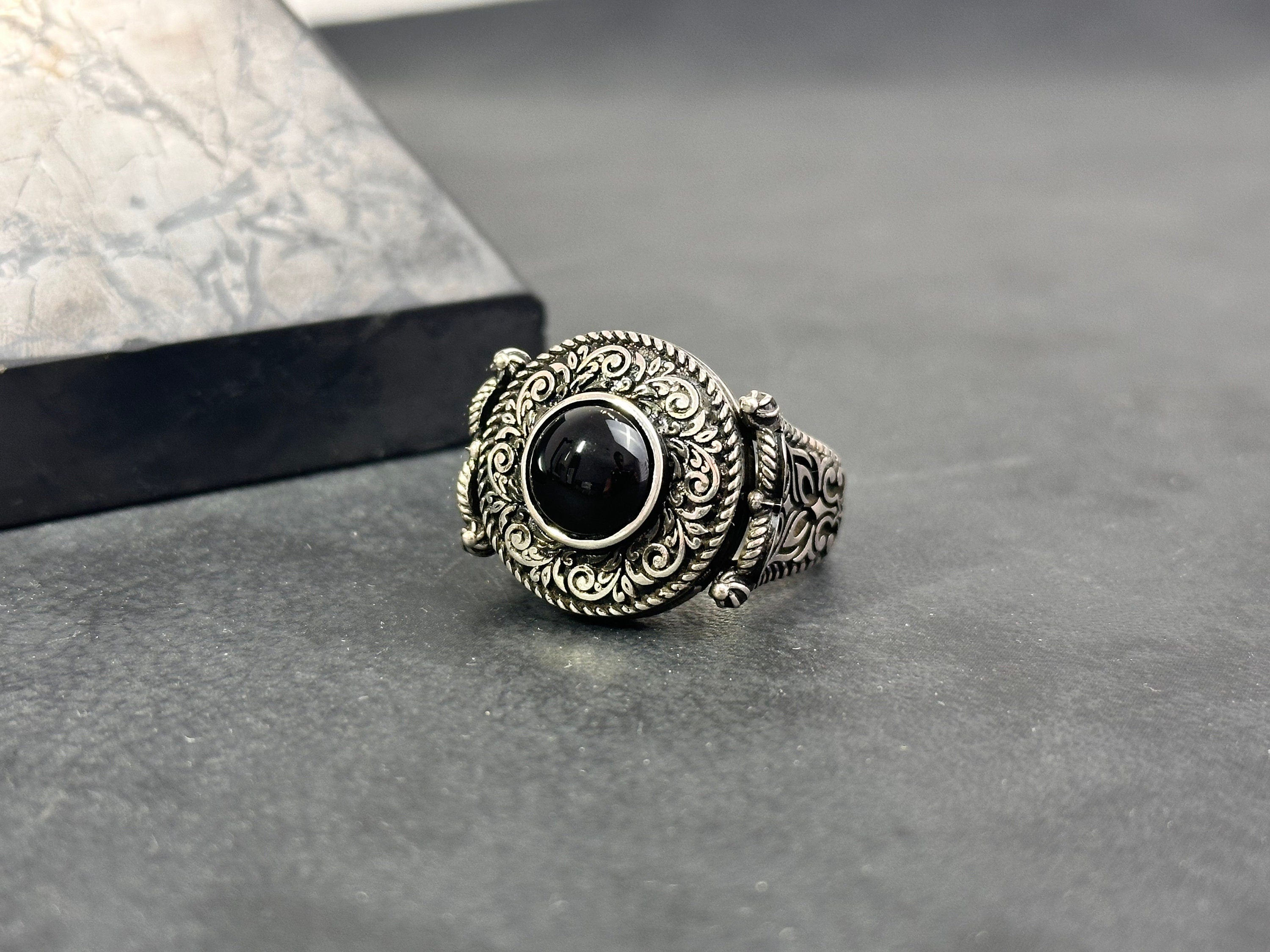 Greek Motif Onyx Ring - Sterling Silver Men's Jewelry