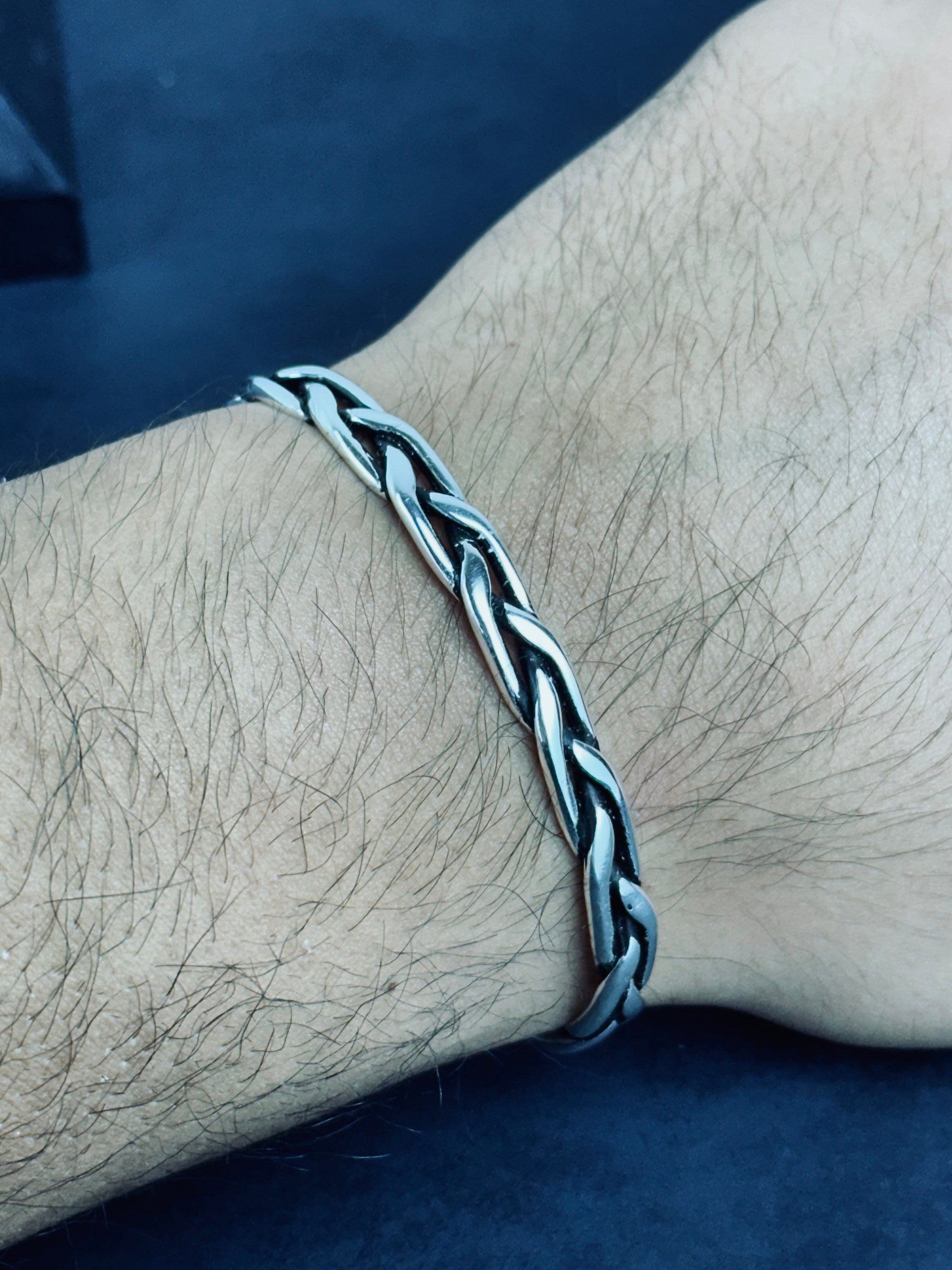 Sterling Silver Cuff Bracelet: Braided Design - Handmade for Men