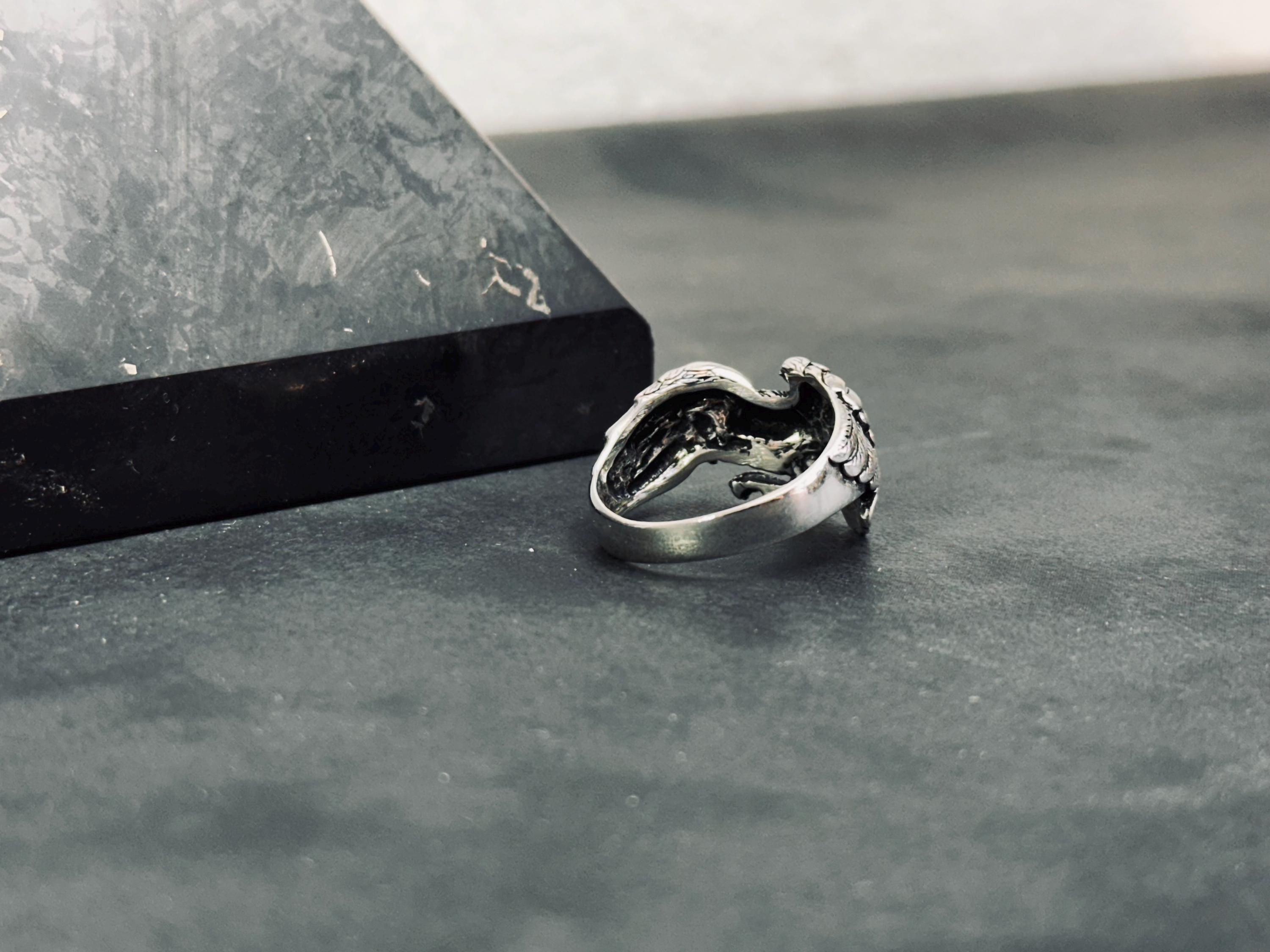 Boho Sterling Silver Eagle Ring, Adjustable Band (Unisex)