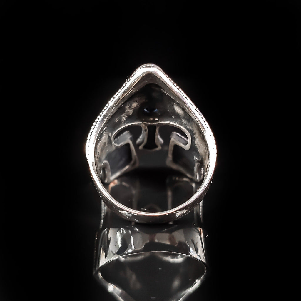 Spartan Helm Ring: Sterling Silver, Emerald Accent - Handmade
