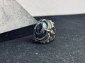 Sterling Silver Blue Stone Slice Ring, Handmade Ottoman Men Ring, Textured Signet Ring, Bold Statement Jewelry, Ramadan Gift
