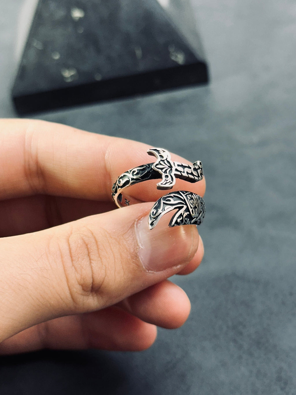 Zulfiqar Sword Ring: Handmade Sterling Silver (Adjustable, Oxidized)