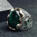 Malachite Sterling Silver Ring, Oval Green Stone (Men's Statement)