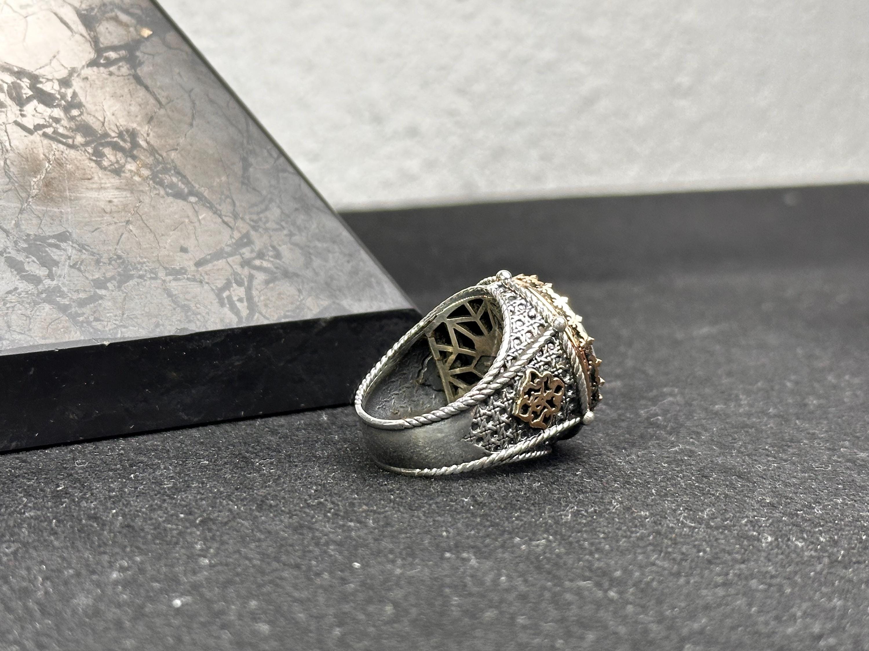 Engraved Solomon Seal Ring - Sterling Silver Handmade Men's Jewelry