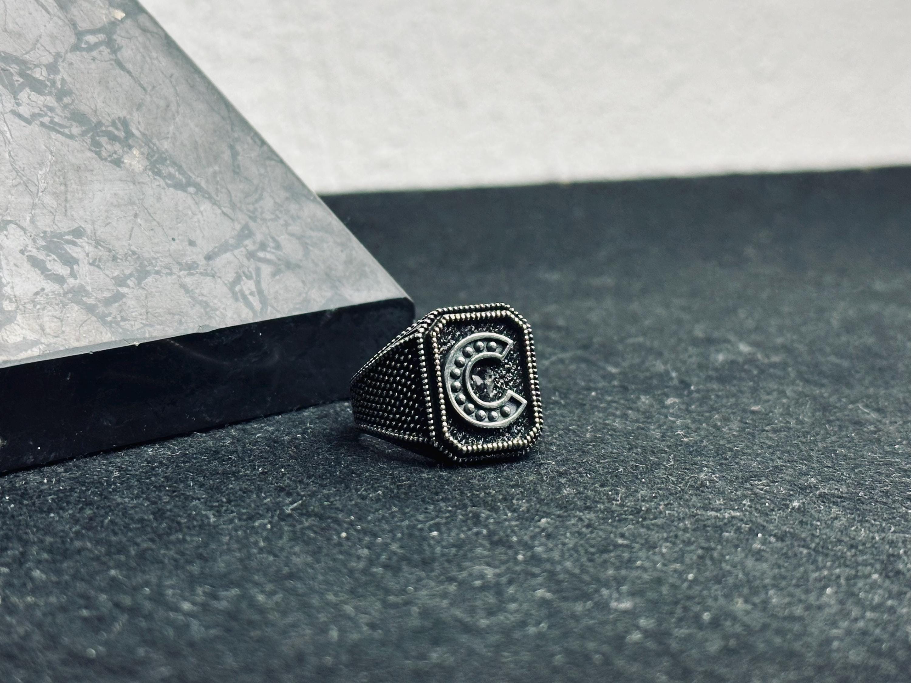 Initial Signet Ring: Sterling Silver - Custom Engraved, Unisex