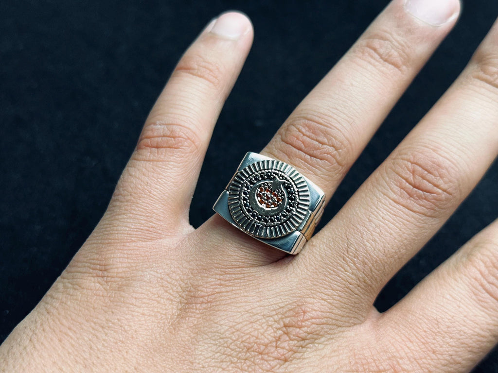 Men's Moon & Star Ring - Geometric Sterling Silver Statement