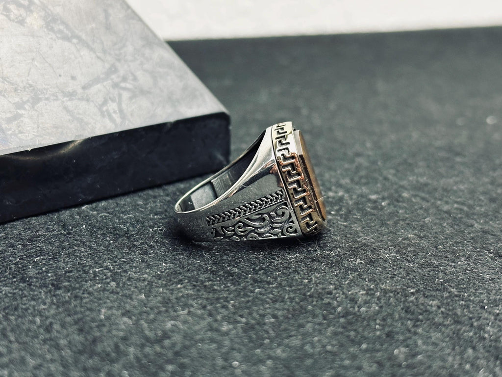 Men's Sterling Silver Ring: Turkish Tiger's Eye - Square Gemstone
