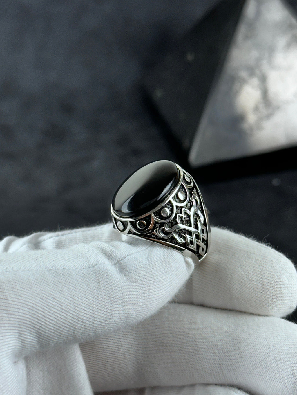 Sterling Silver Onyx Ring Handmade, Natural Cut Stone (Men's Size)
