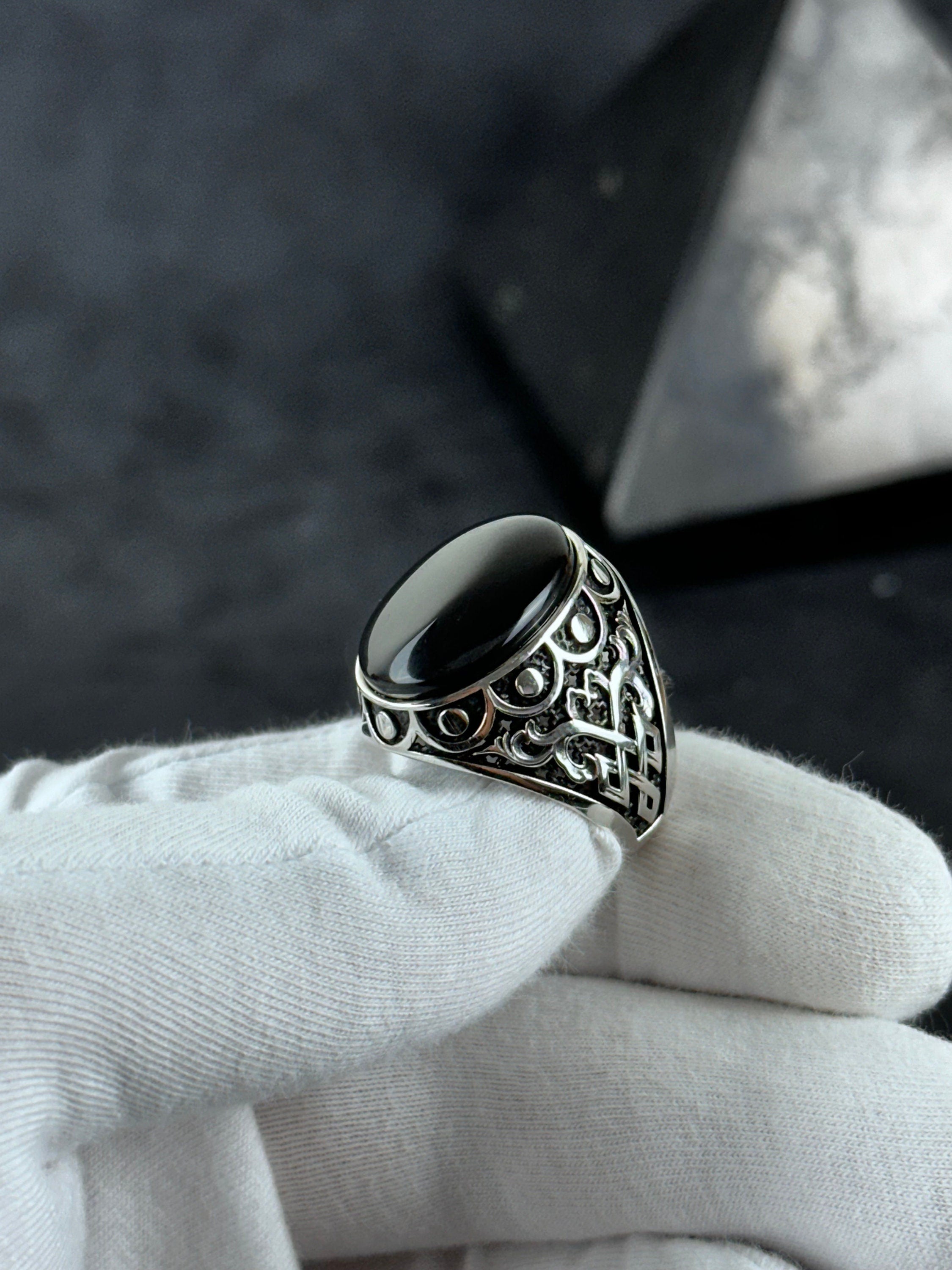 Sterling Silver Onyx Ring Handmade, Natural Cut Stone (Men's Size)