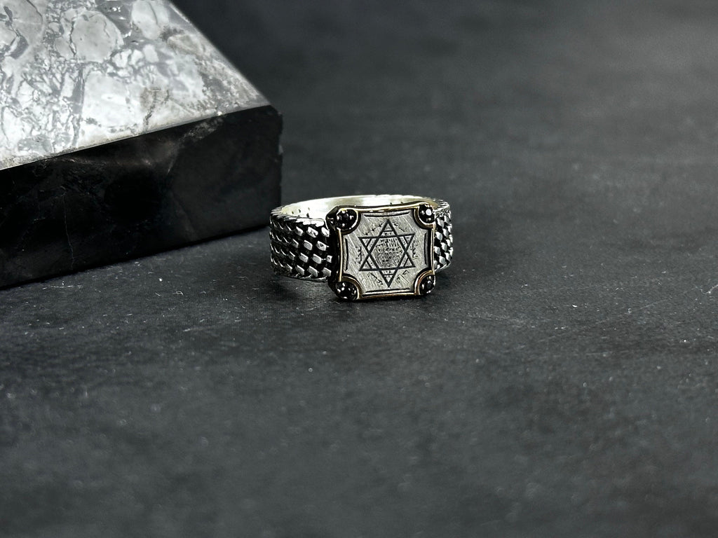 Solomon Seal Silver Ring - Handcrafted Minimalist Adjustable Band