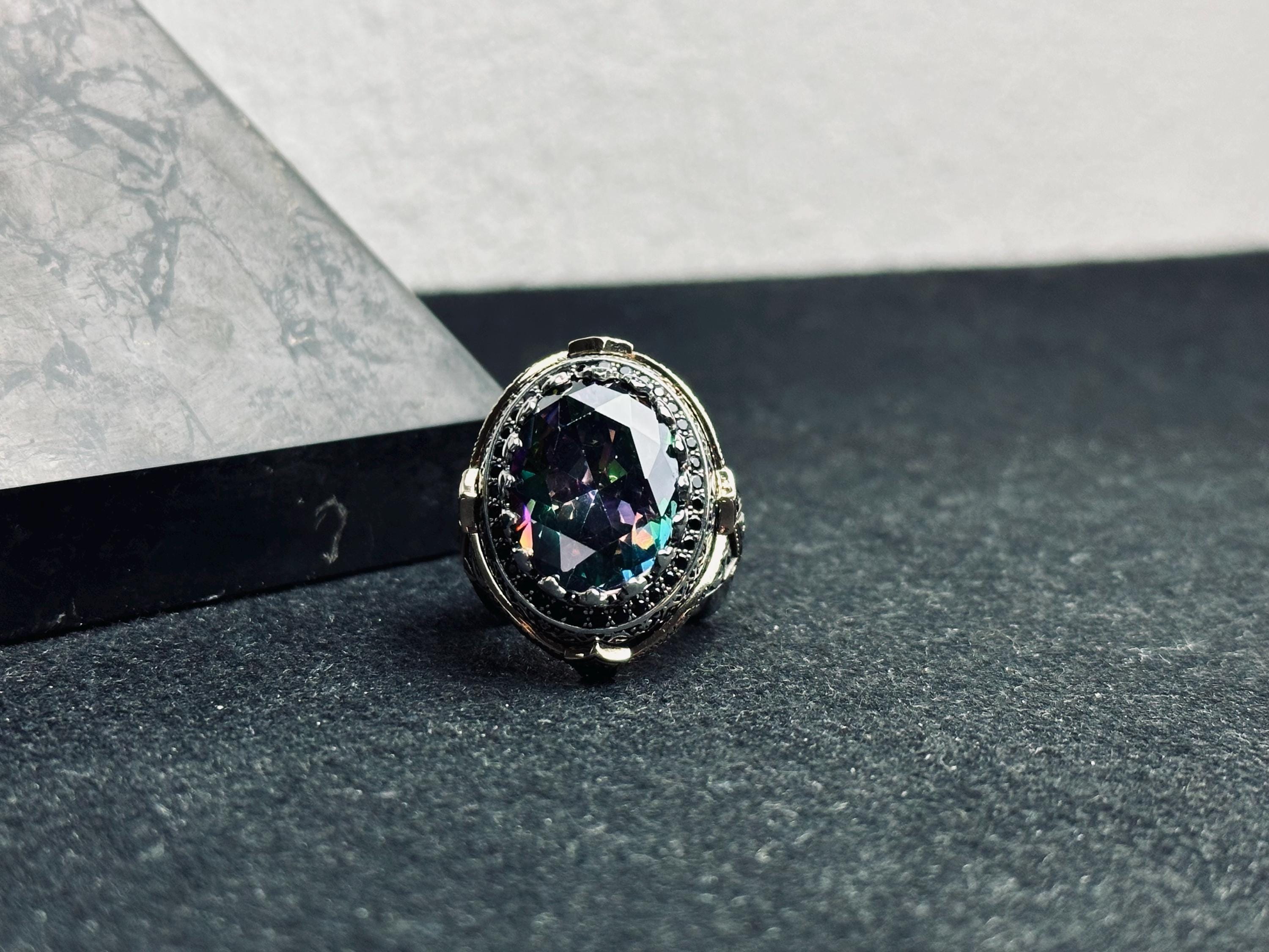 Sterling Silver Mystic Topaz Ring - Handmade Statement Piece
