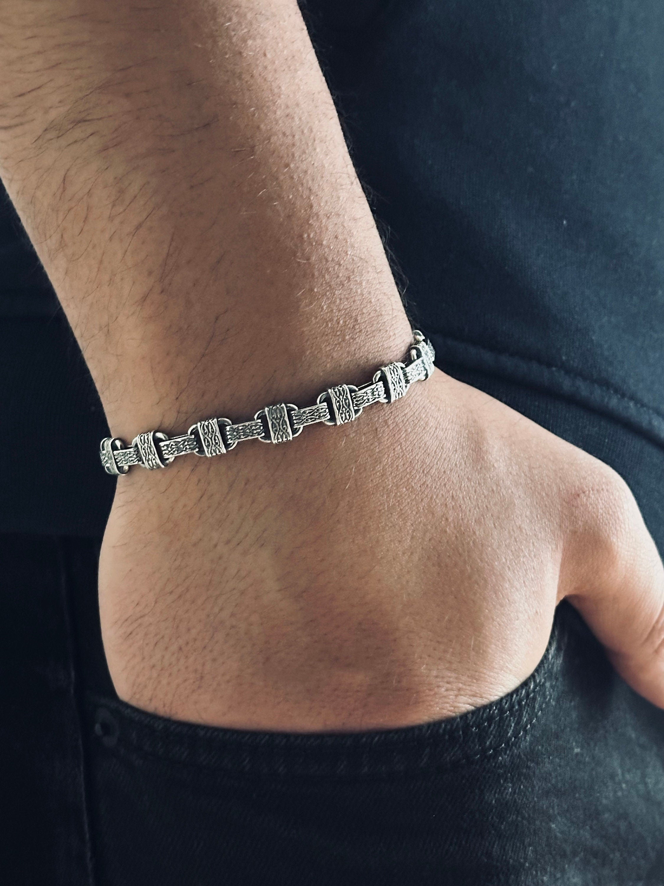 Chain Bracelet: Silver Ring Motif - 925 Sterling Handmade