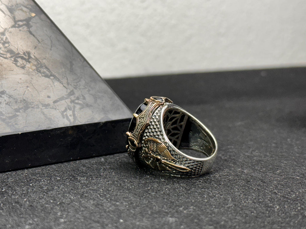 Sterling Silver Solomon Seal Ring - Amber Stone Protection