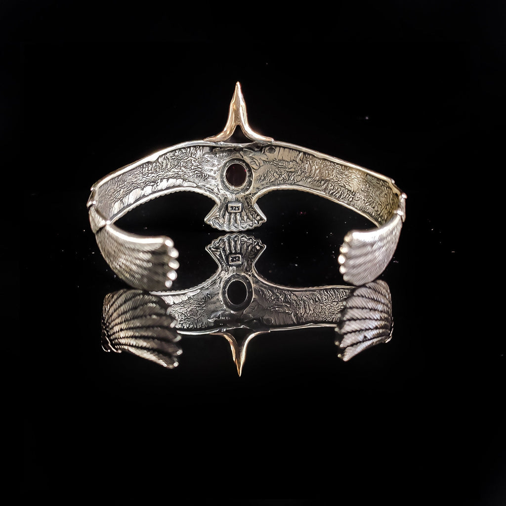 Eagle Bracelet: Red Zircon Sterling Silver Cuff (Handmade)