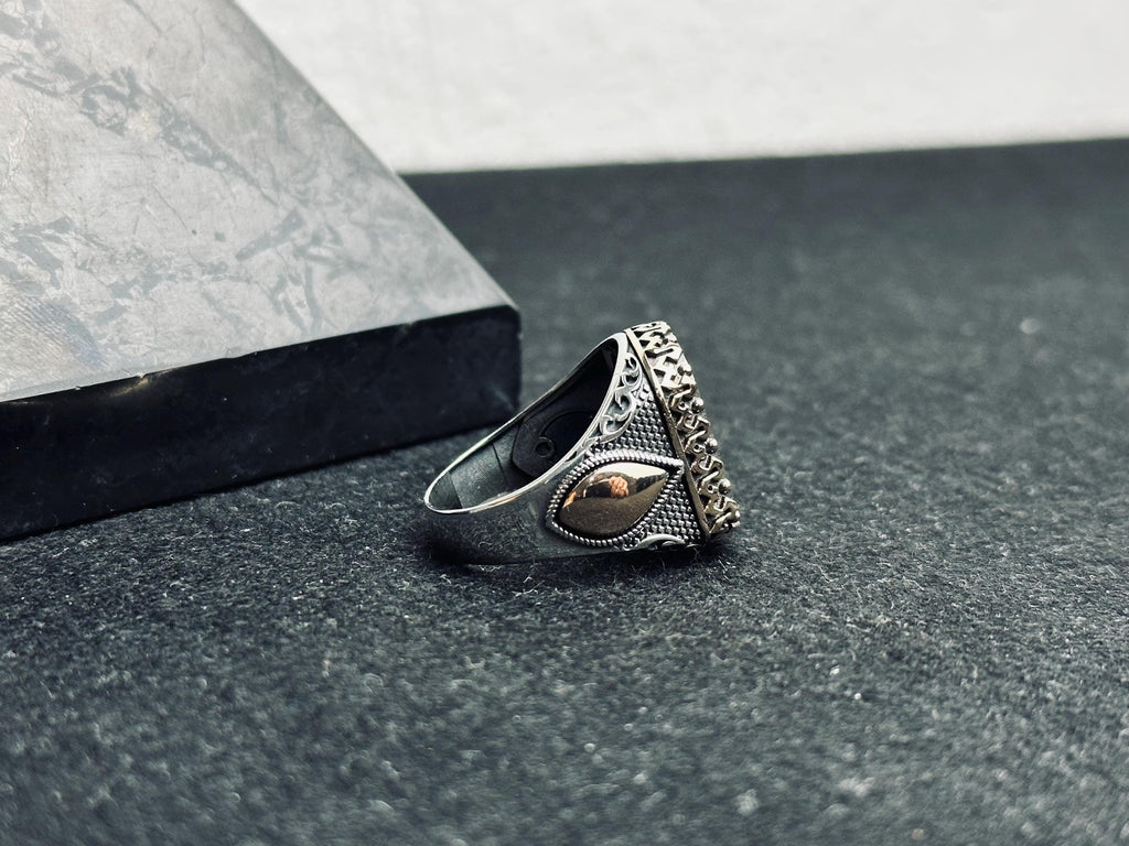 Handmade Men’s Aqeeq Ring: Square Red Stone, Sterling Silver (Artisan Jewelry)