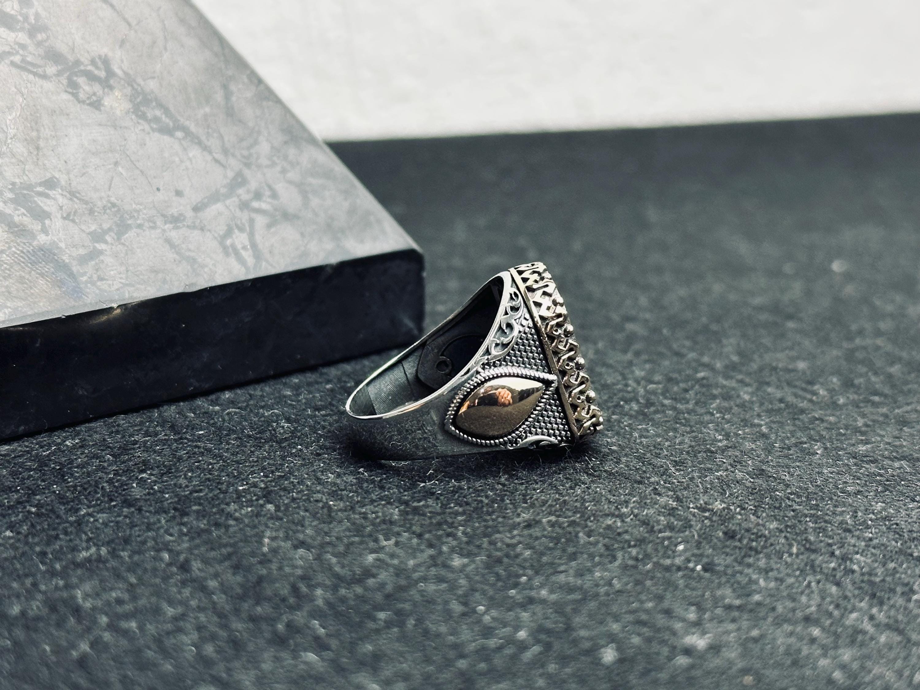 Handmade Men’s Aqeeq Ring: Square Red Stone, Sterling Silver (Artisan Jewelry)