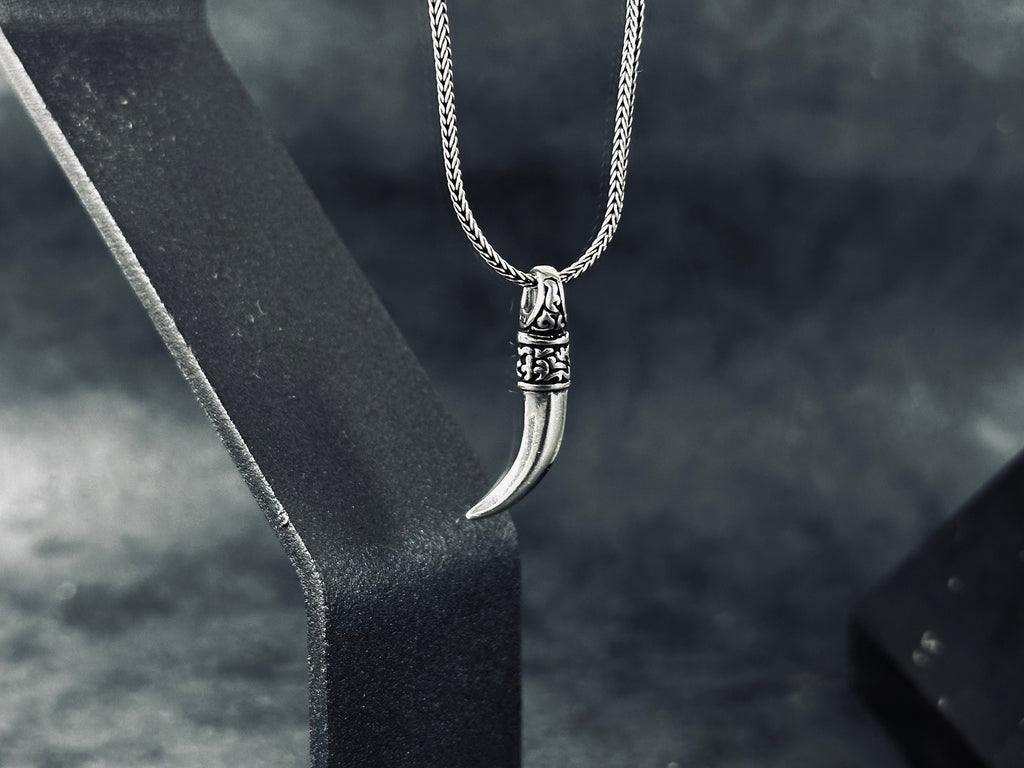 Elephant Tusk Silver Necklace - Unique Ivory Look Pendant