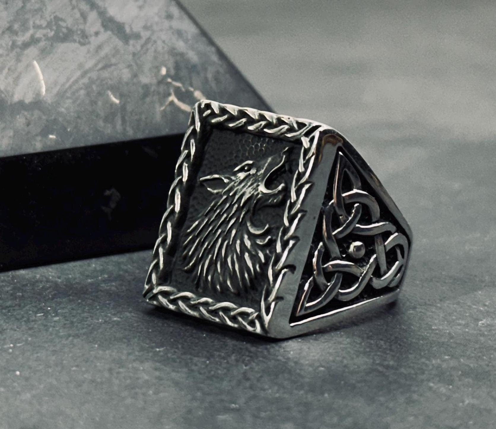 Wolf Ring: Sterling Silver Animal Jewelry (Oxidized, Handmade)