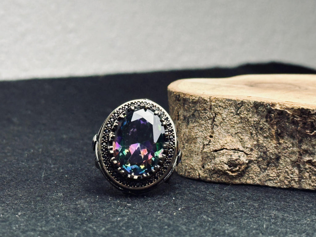 Serpent Ring: Mystic Topaz Stone - Sterling Silver Shaman Style