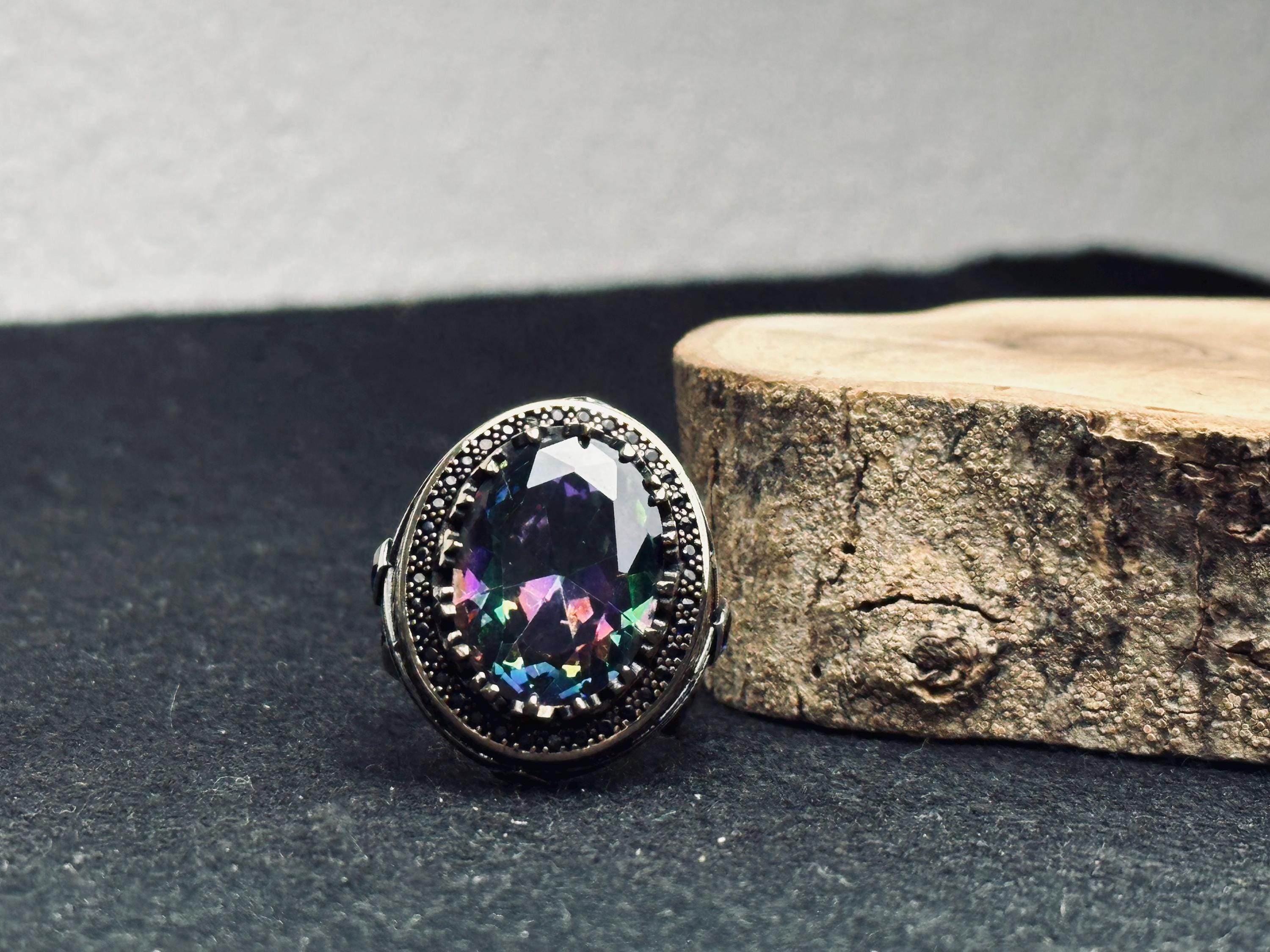 Serpent Ring: Mystic Topaz Stone - Sterling Silver Shaman Style