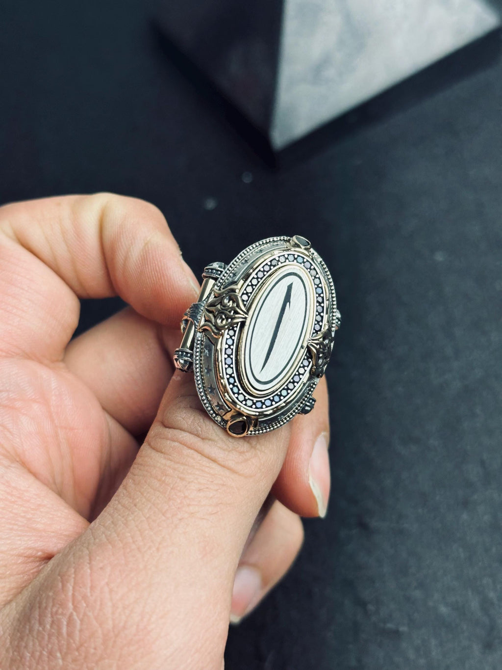 Arabic Calligraphy Ring 925 Sterling Silver Men Statement Ring Handmade Islamic Jewelry