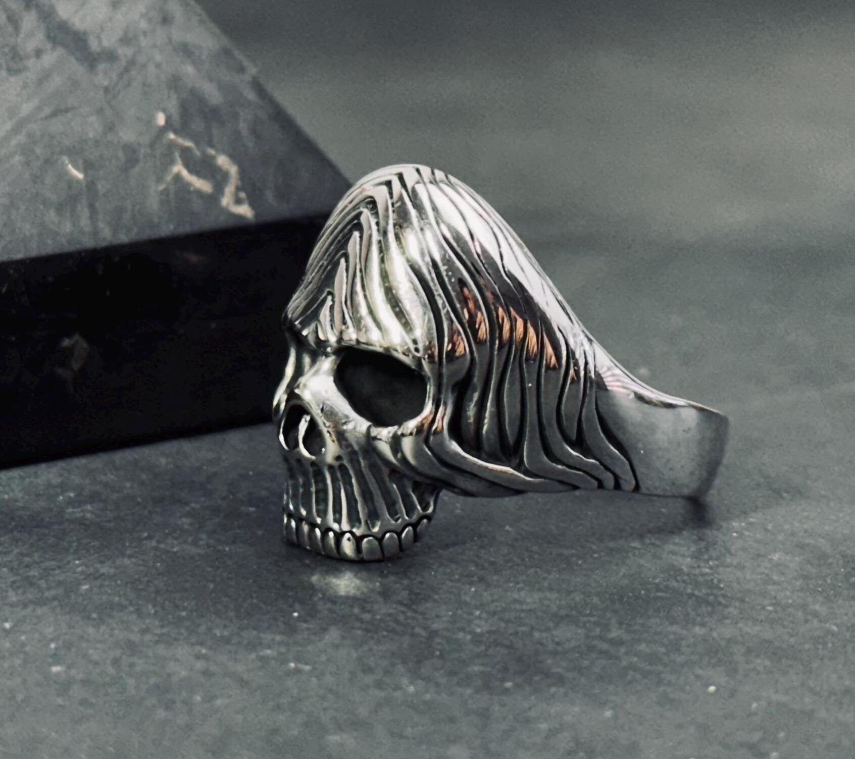 Sterling Silver Skull Ring: Handmade Gothic Biker Jewelry