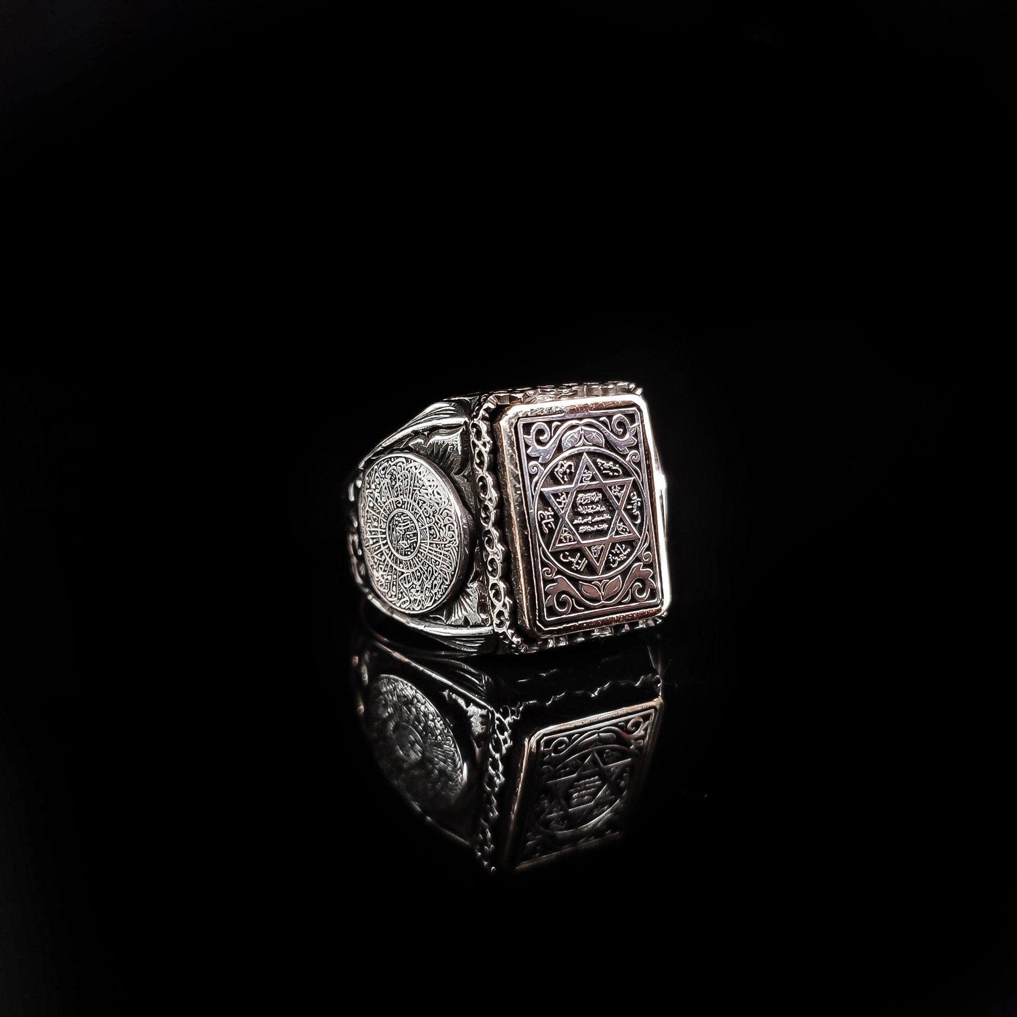 Islamic Sterling Silver Ring, Seal of Solomon Design (Men's Size)